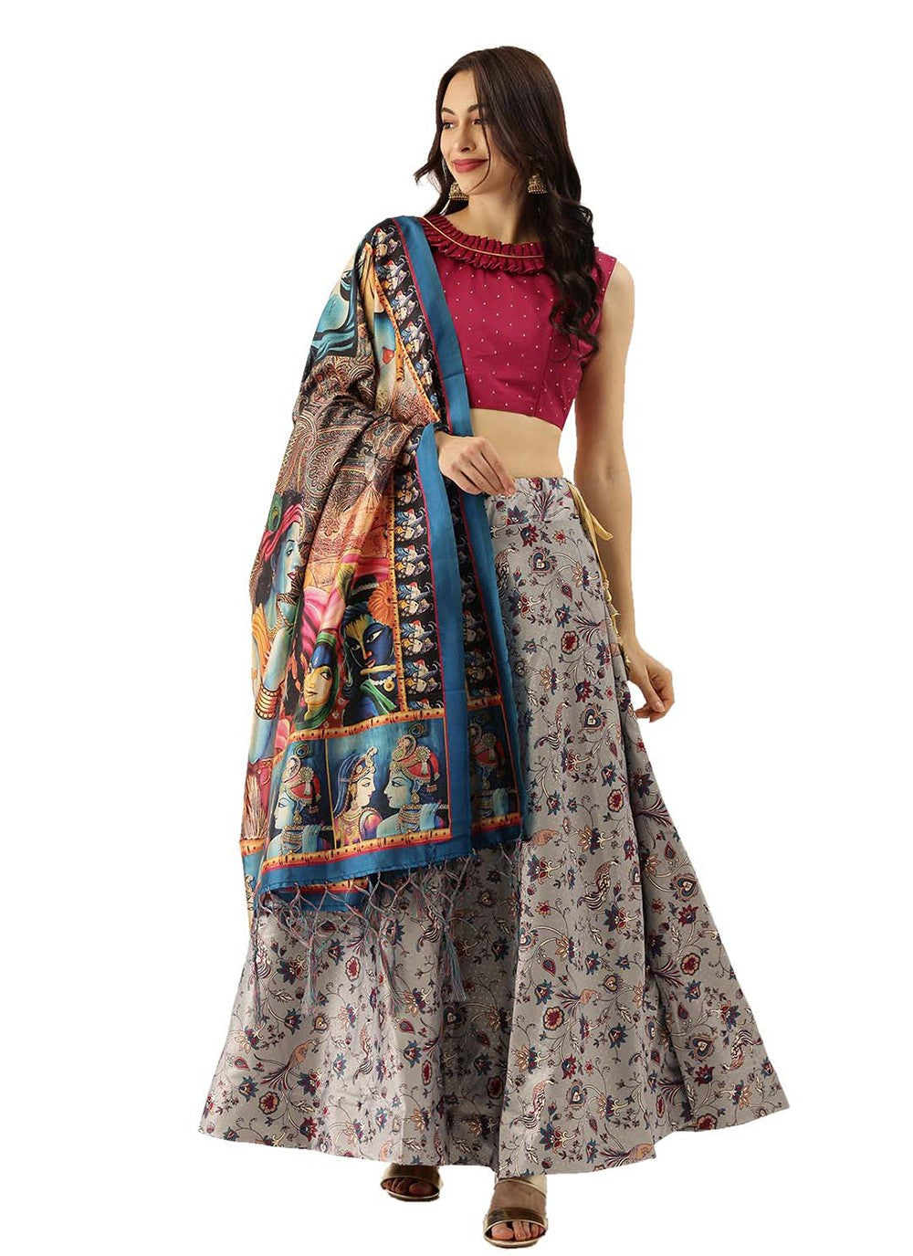 Digital Print Satin Silk A - Line Lehenga - L2134