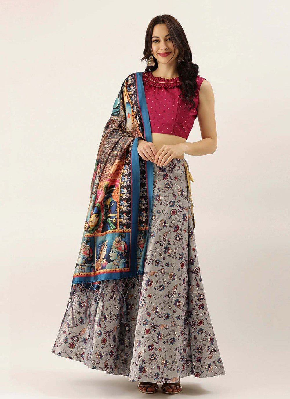 Digital Print Satin Silk A - Line Lehenga - L2134