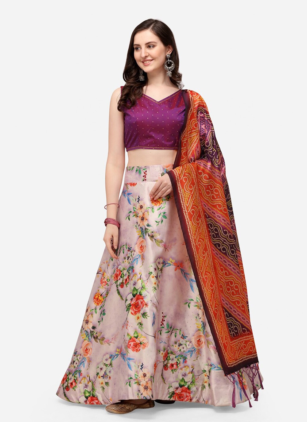 Digital Print Satin Silk A - Line Lehenga - L2134