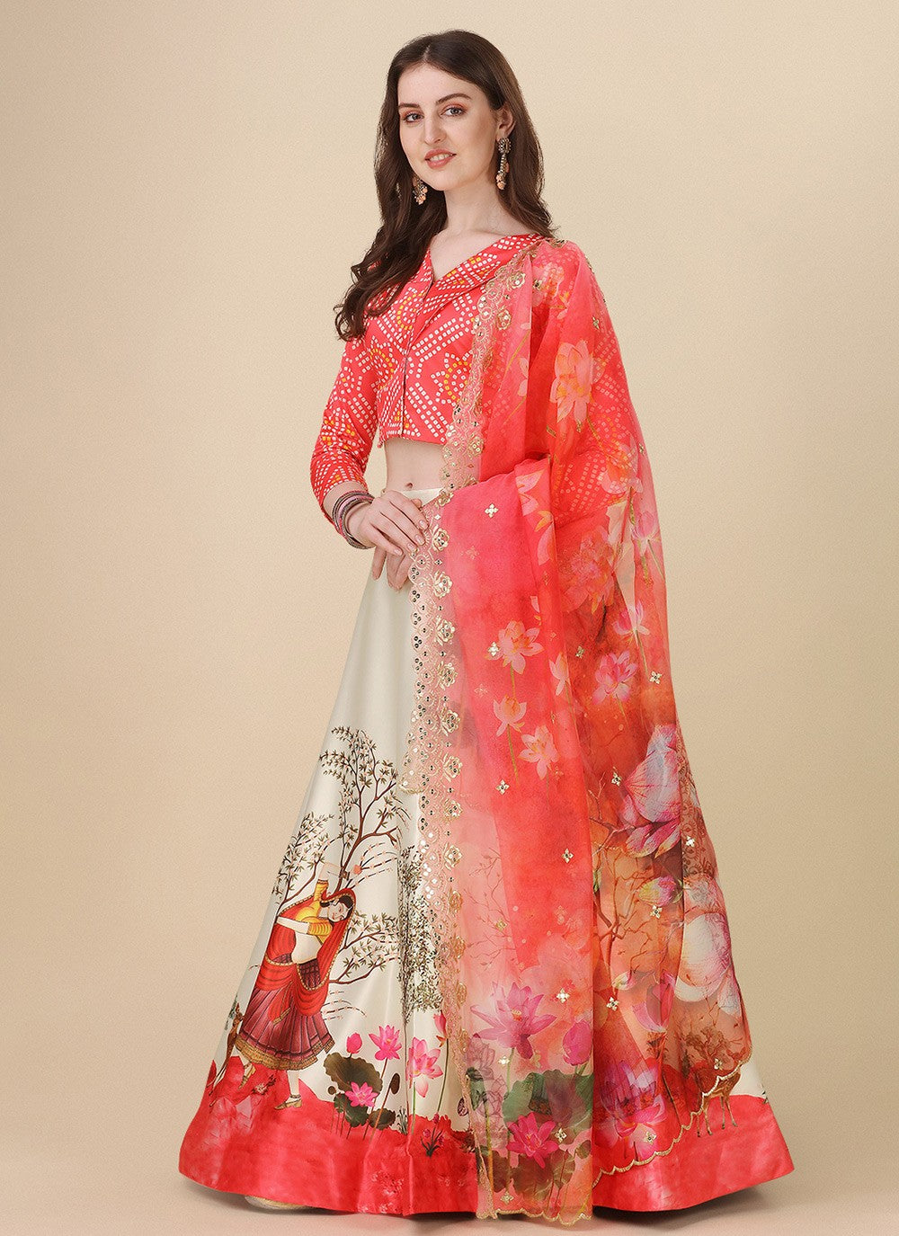 Digital Print Satin Silk A - Line Lehenga - L2081