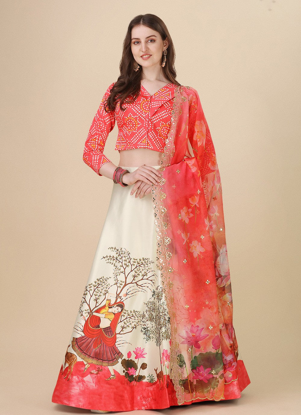 Digital Print Satin Silk A - Line Lehenga - L2081