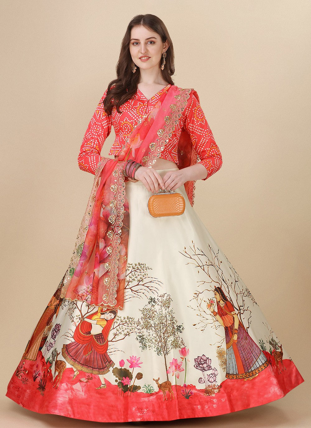 Digital Print Satin Silk A - Line Lehenga - L2081