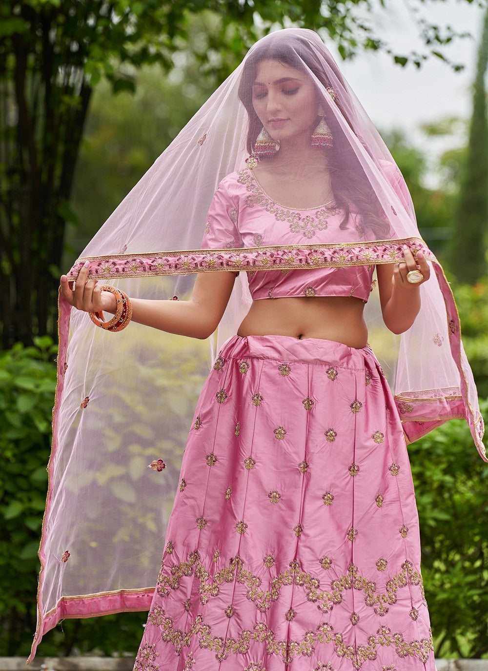 Embroidered Satin Silk A - Line Lehenga - L2106