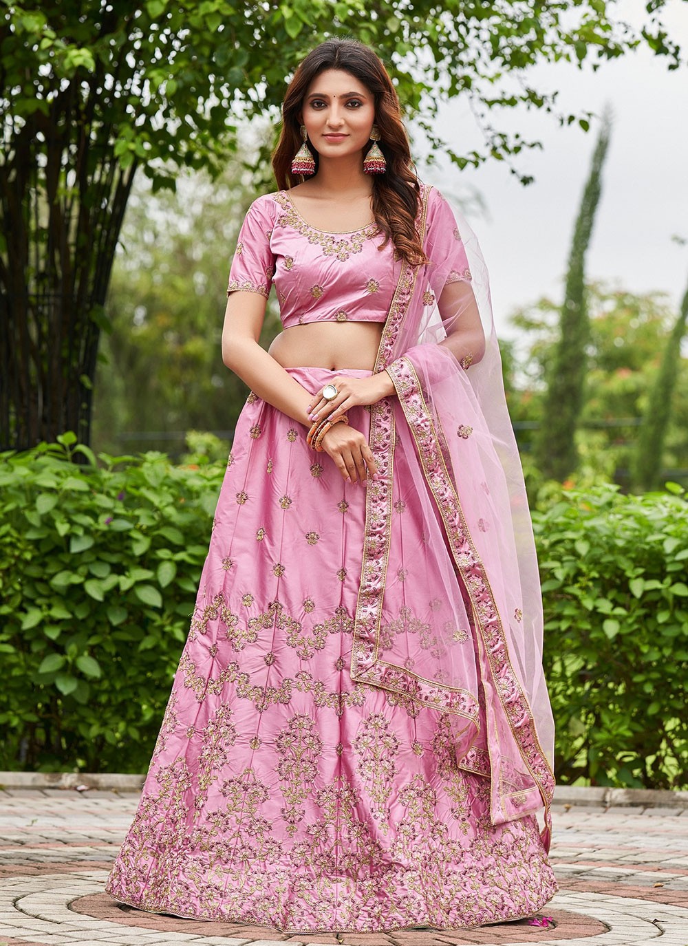 Embroidered Satin Silk A - Line Lehenga - L2106