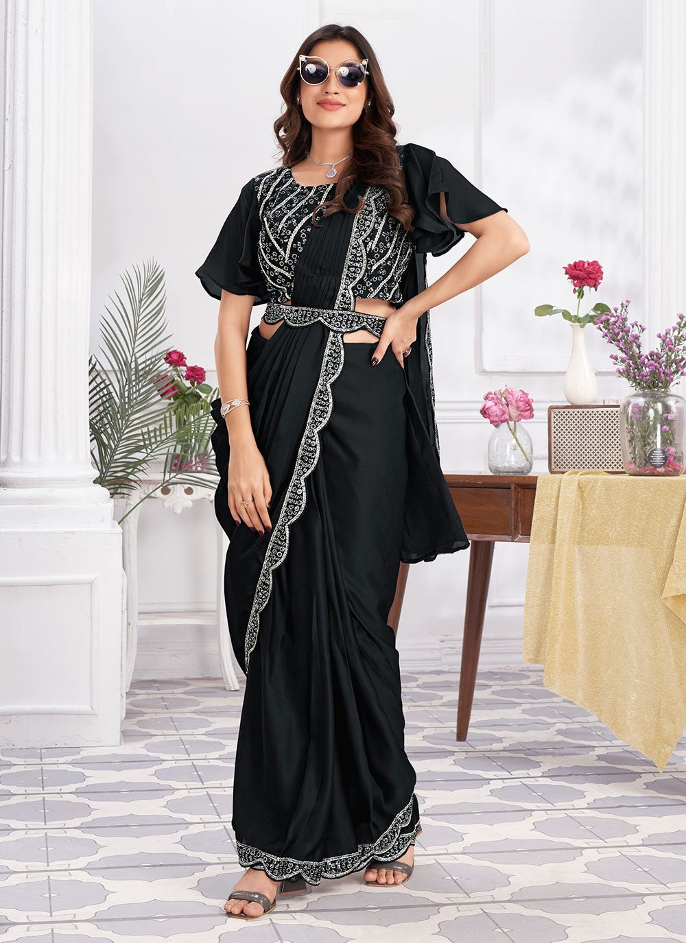 Classic Embroidered Georgette Saree - S6628