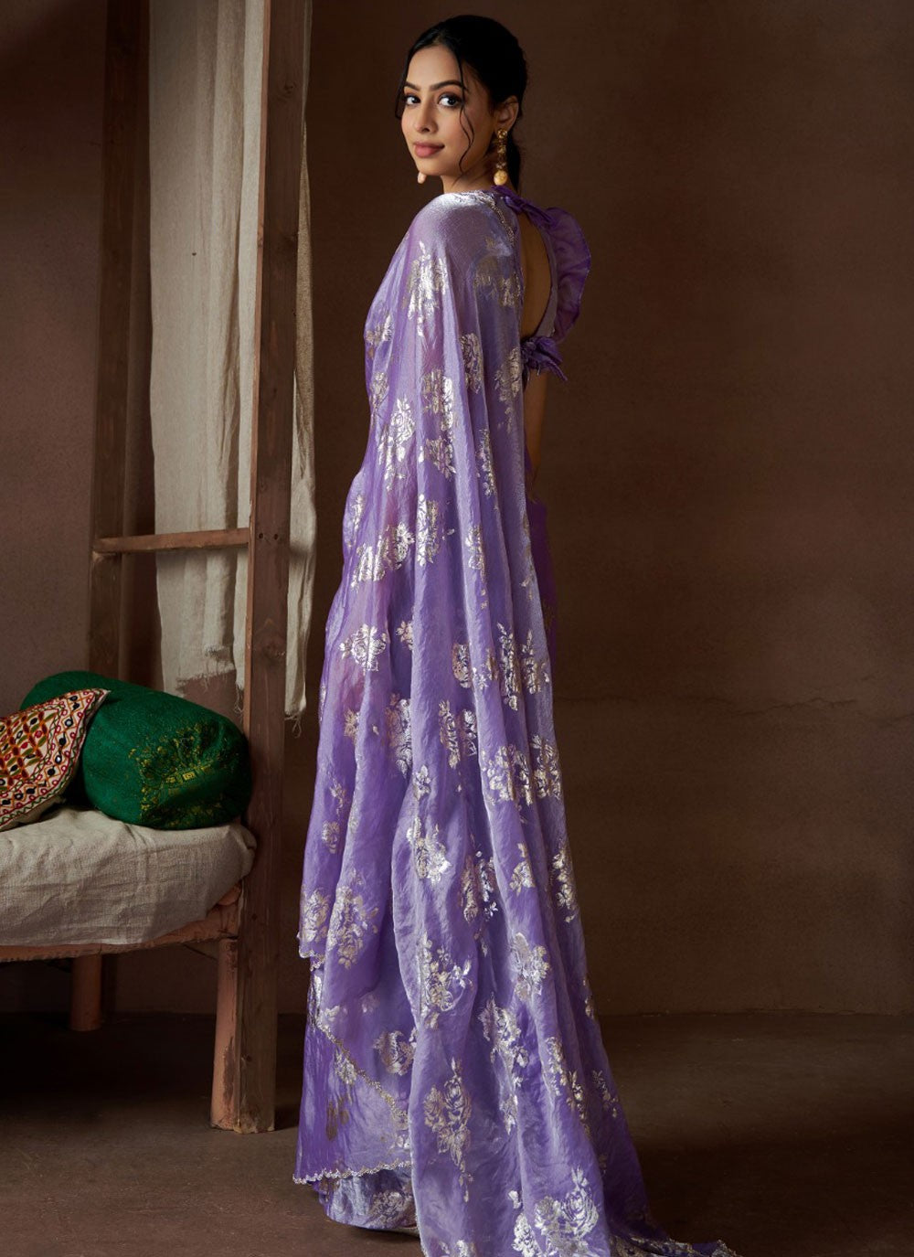 Classic Border Work Satin Silk Lavender Saree - S10878