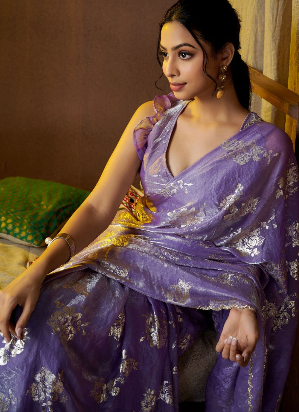 Classic Border Work Satin Silk Lavender Saree - S10878