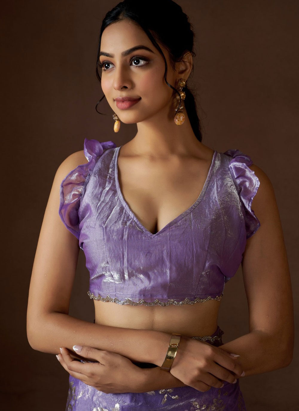 Classic Border Work Satin Silk Lavender Saree - S10878