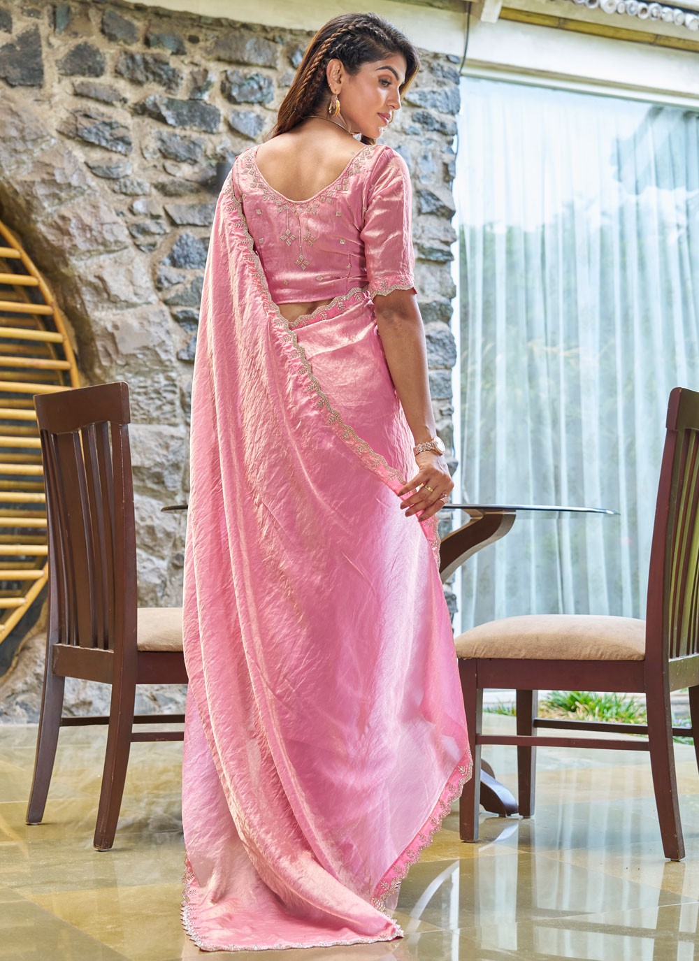 Cutdana, Swarovski Satin Silk Saree - S11606