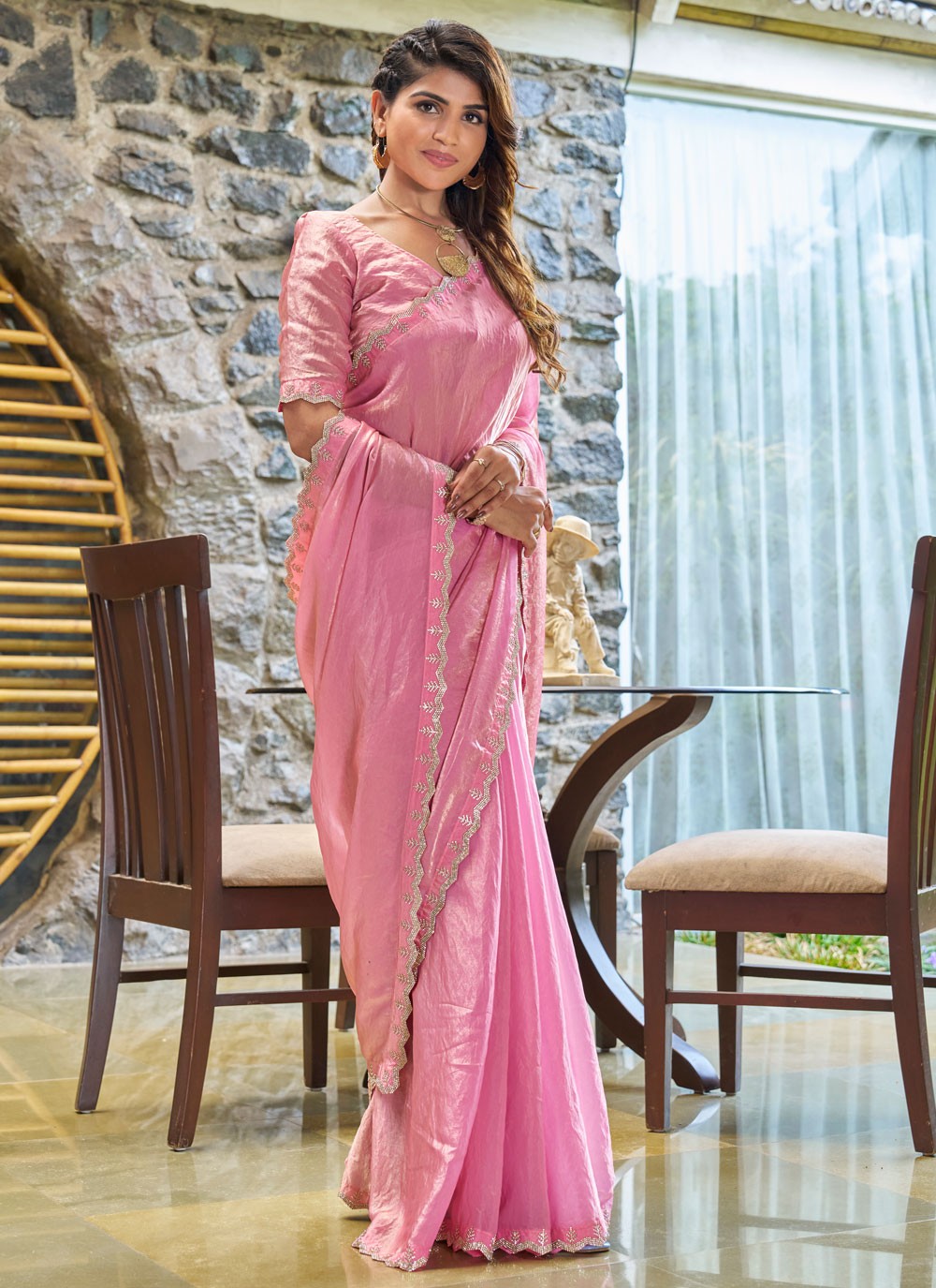 Cutdana, Swarovski Satin Silk Saree - S11606