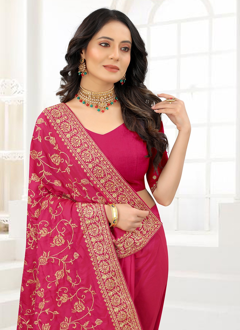 Traditional Embroidered Satin Silk Saree - S1418