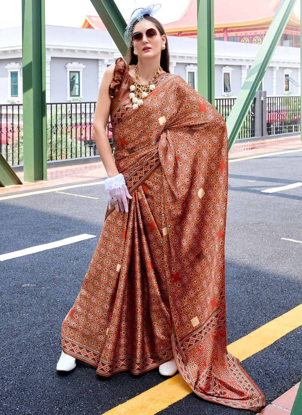 Classic Printed Satin Silk Saree - S8608