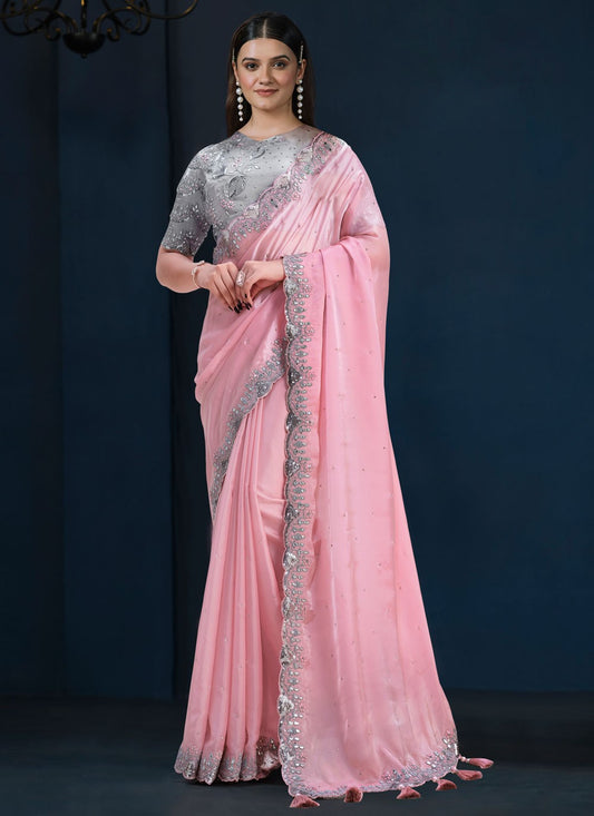 Trendy Sequins Satin Silk Saree - S9163