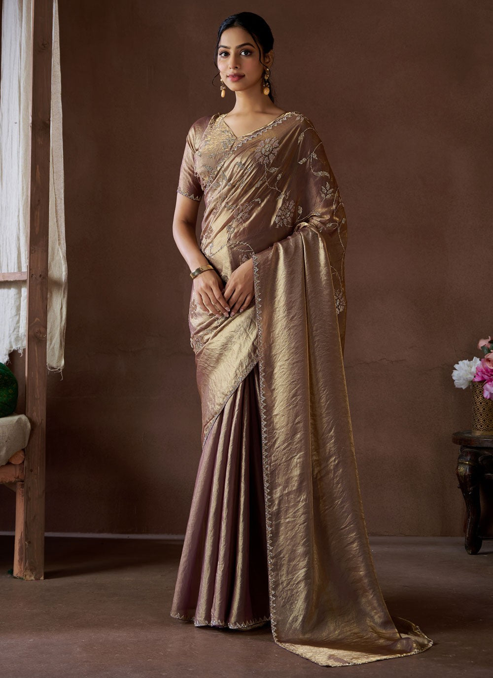 Cutdana, Swarovski Satin Silk Saree - S11858