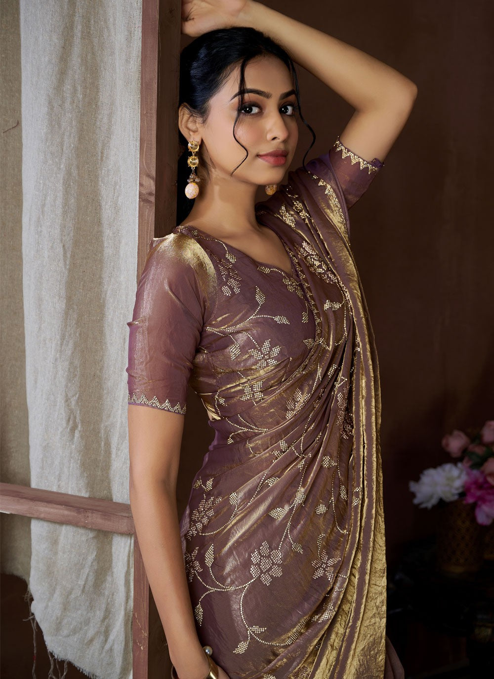 Cutdana, Swarovski Satin Silk Saree - S11858