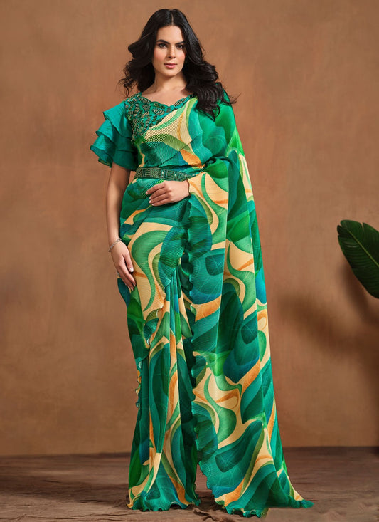 Traditional Digital Print Satin Silk Saree - S8860