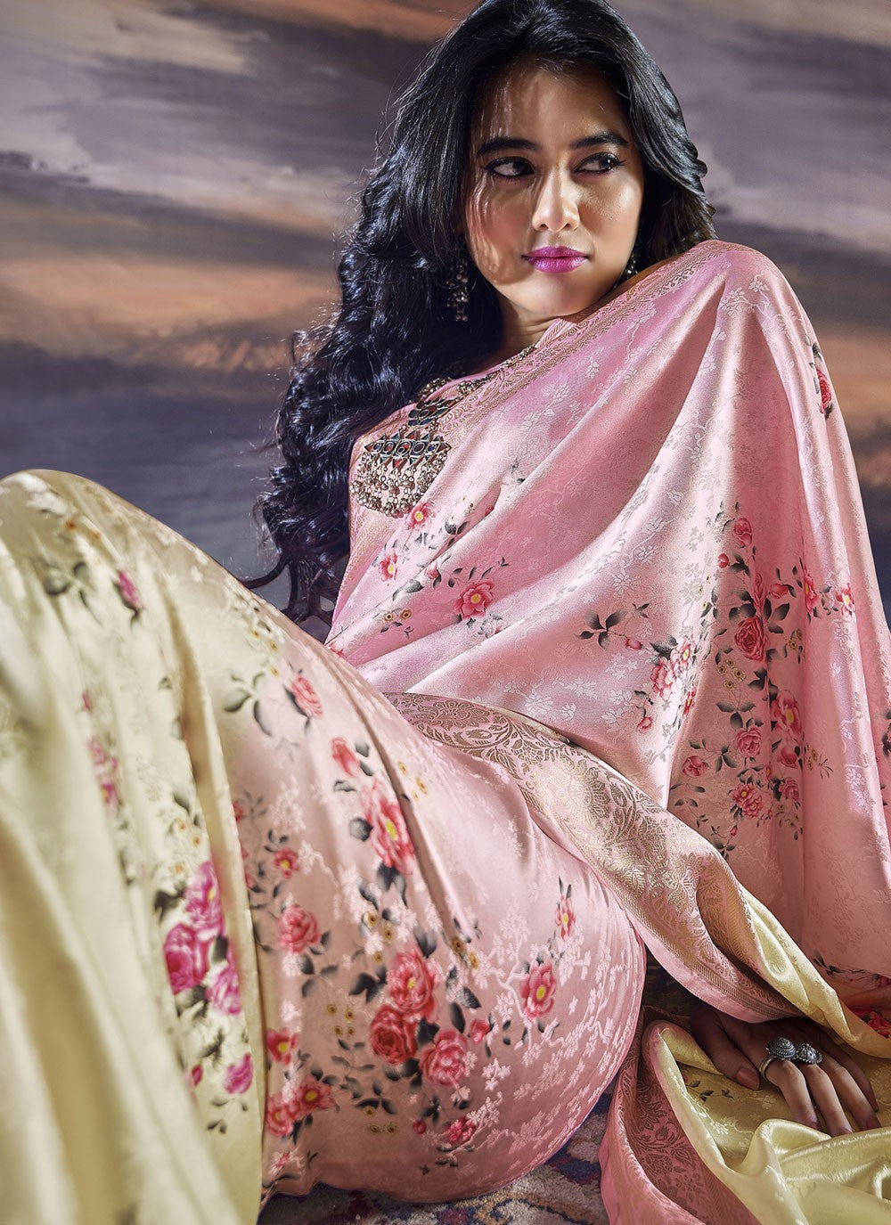 Classic Digital Print Satin Saree - S9978