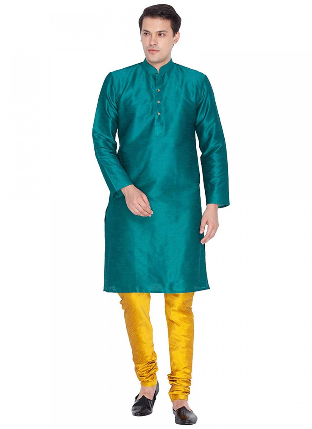 Plain Art Dupion Silk Sea Green Kurta Pyjama - M1177