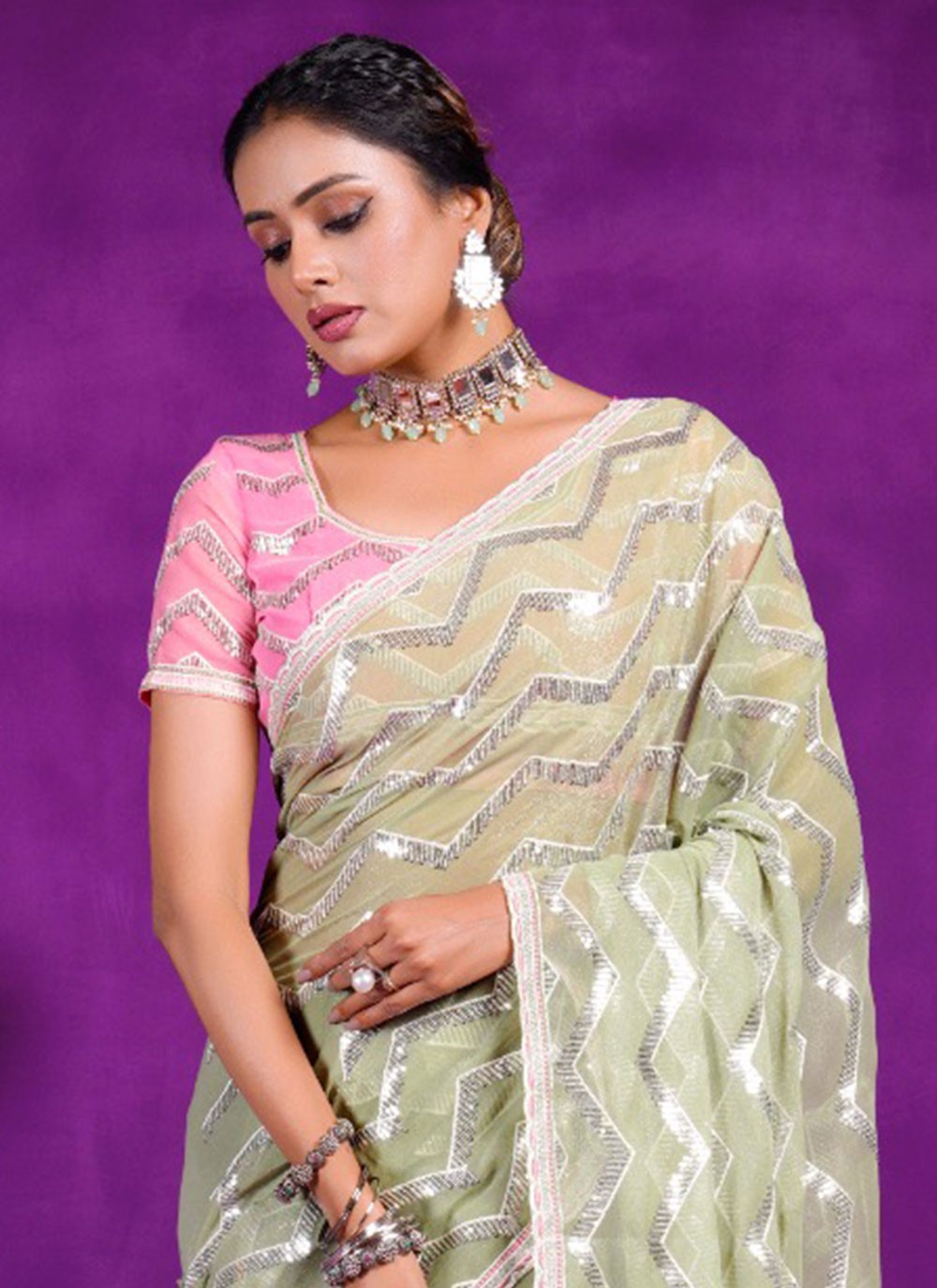 Classic Embroidered Shimmer Saree - S5701