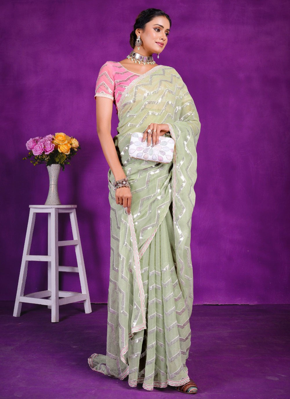 Classic Embroidered Shimmer Saree - S5701