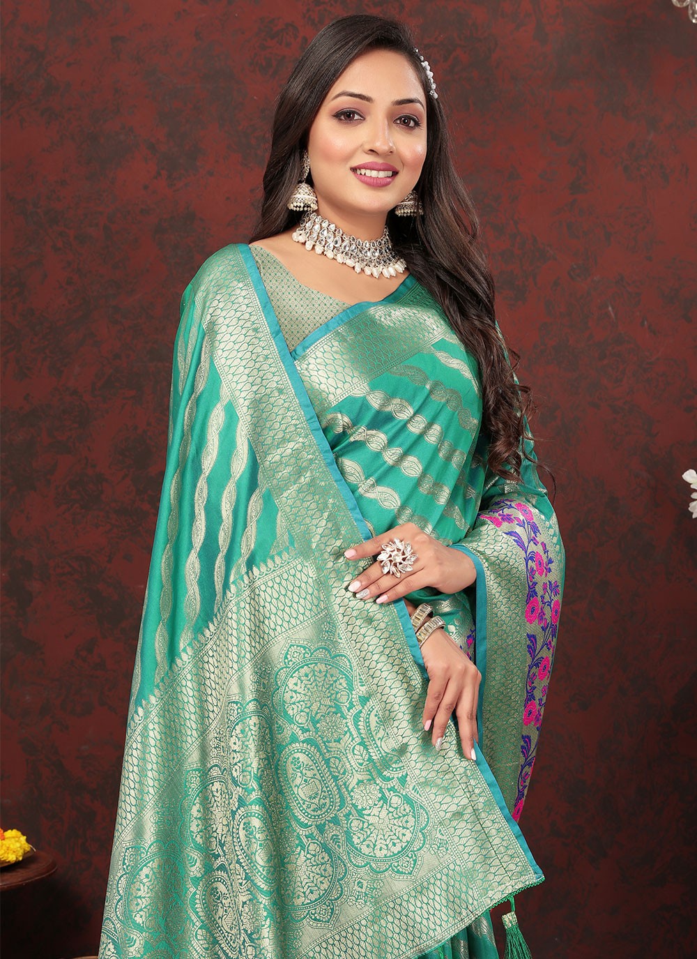 Trendy Meenakari Organza, Silk Saree - S5046