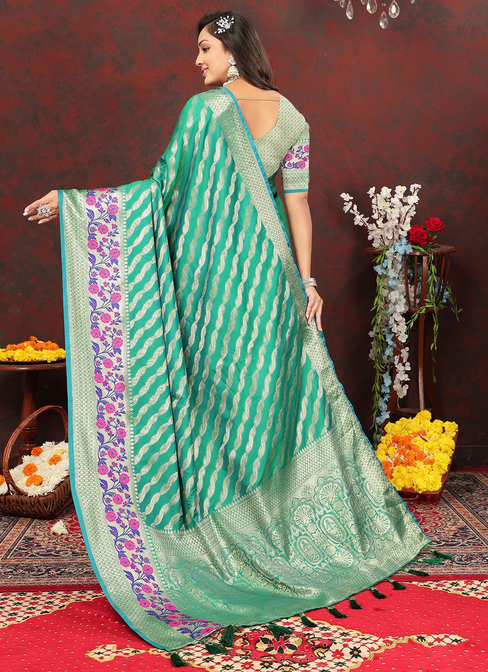 Trendy Meenakari Organza, Silk Saree - S5046