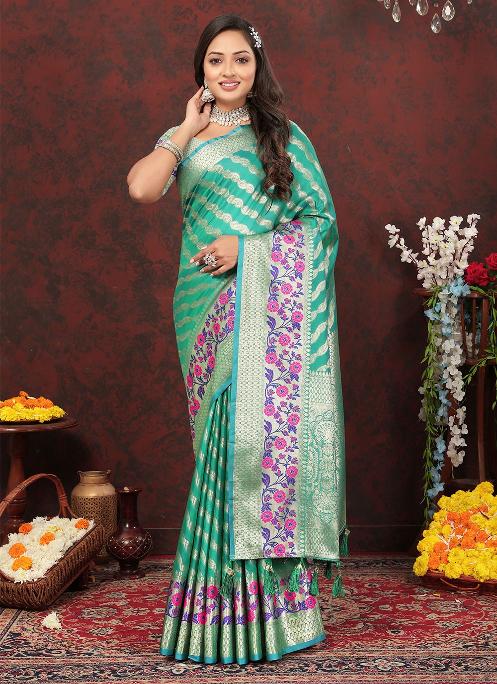 Trendy Meenakari Organza, Silk Saree - S5046