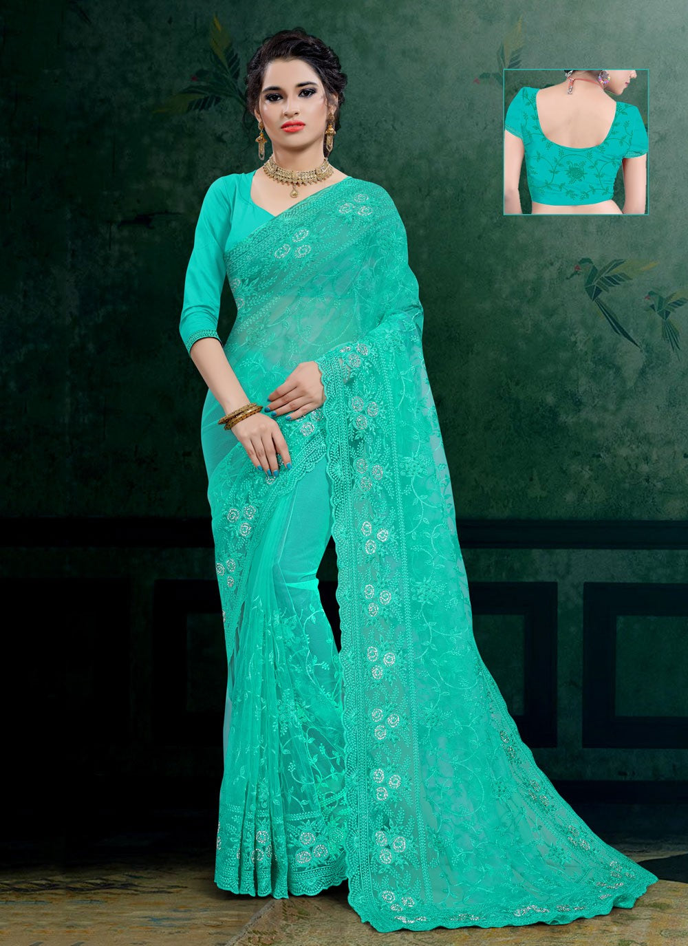 Designer Embroidered Net Saree - S0299