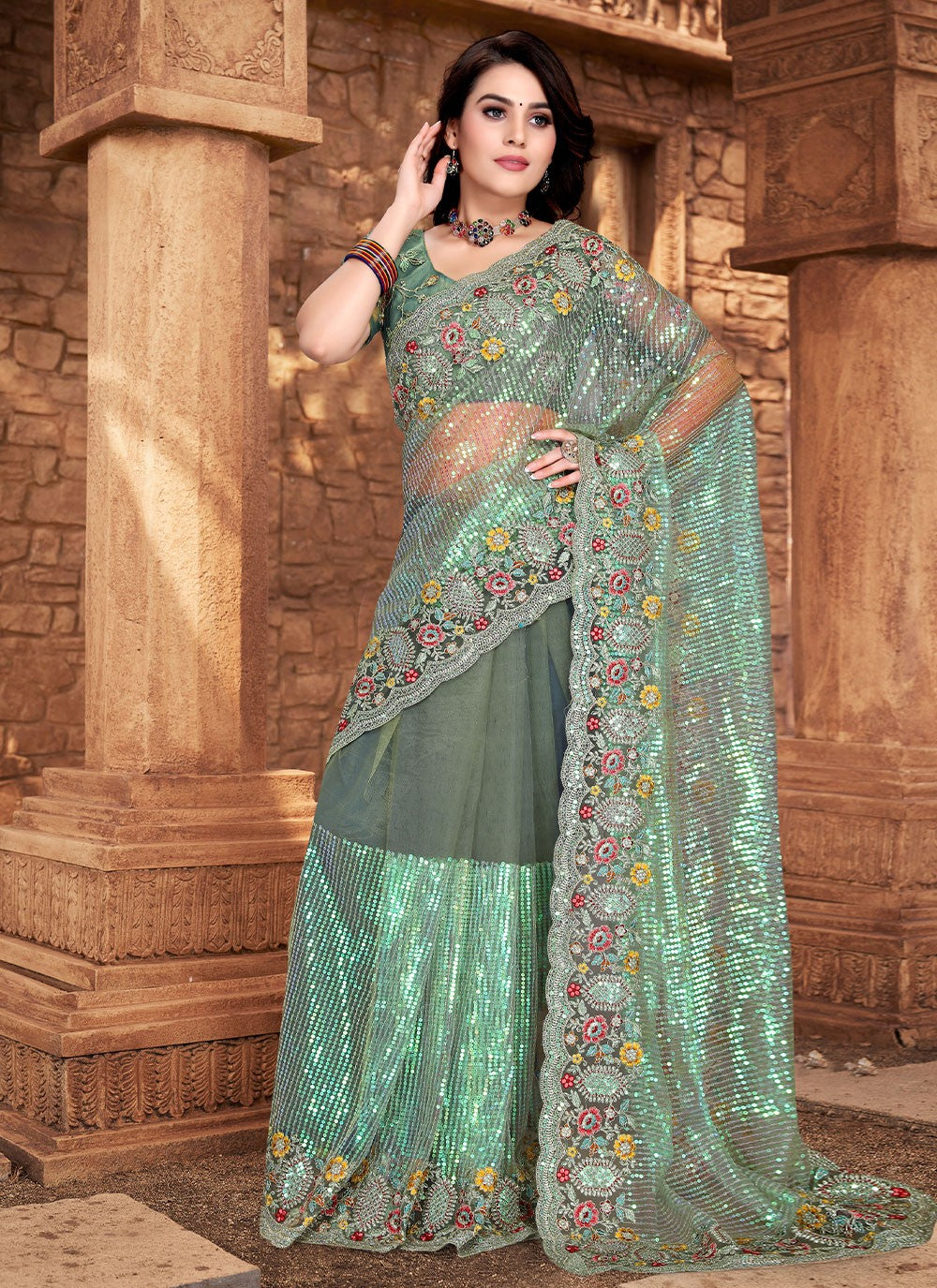 Contemporary Embroidered Net Saree - S2296