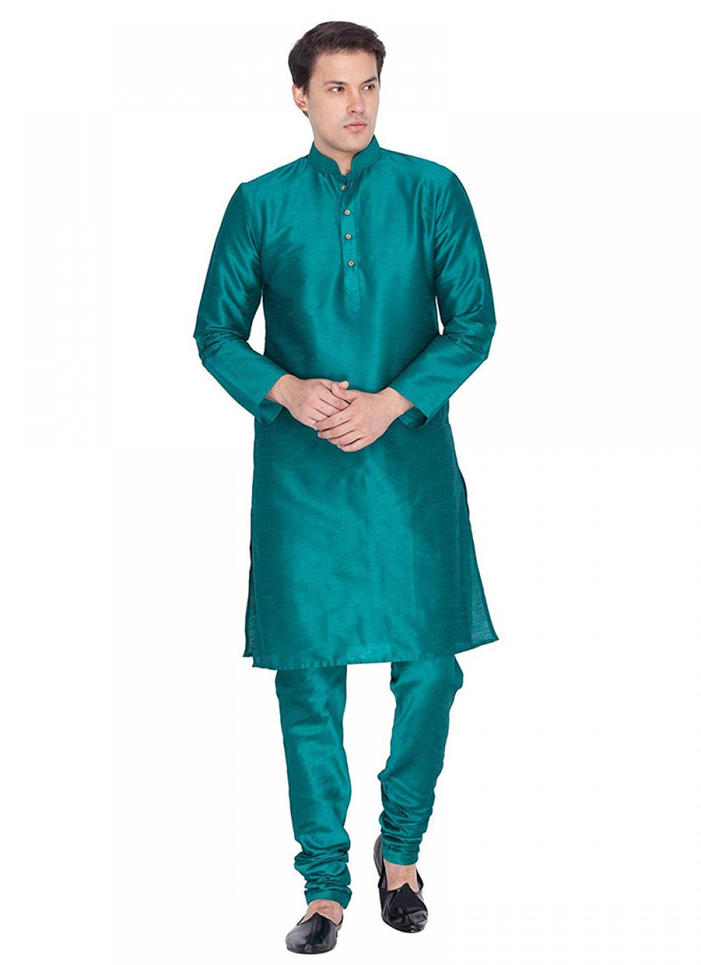 Plain Art Dupion Silk Sea Green Kurta Pyjama - M1176