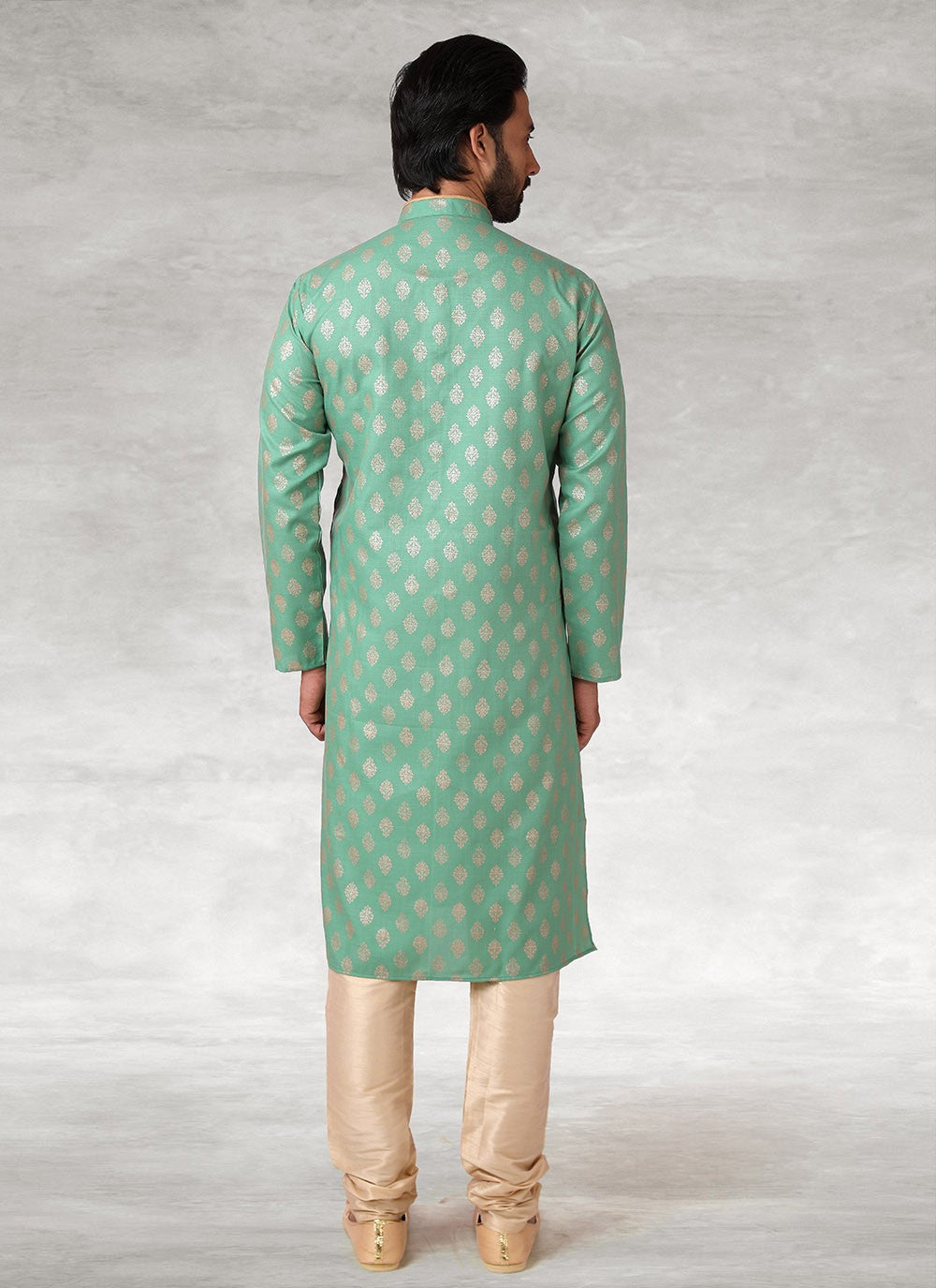 Printed Handloom Cotton Sea Green Kurta Pyjama - M2689