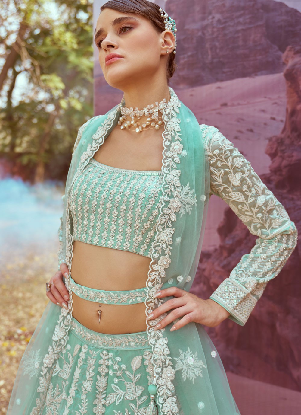 Beads Organza A - Line Lehenga - L2931