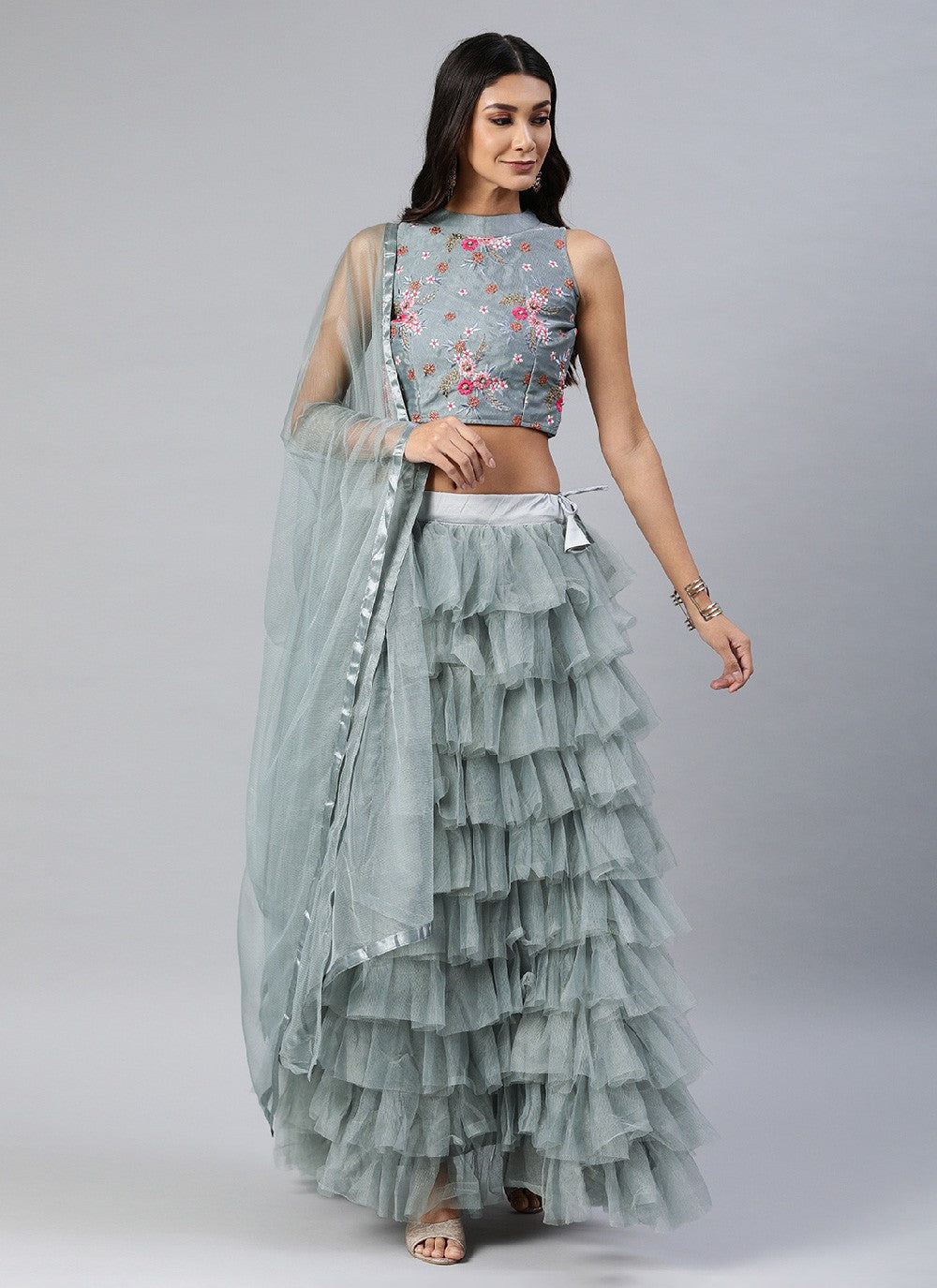 Ruffle Net A - Line Lehenga - L1123