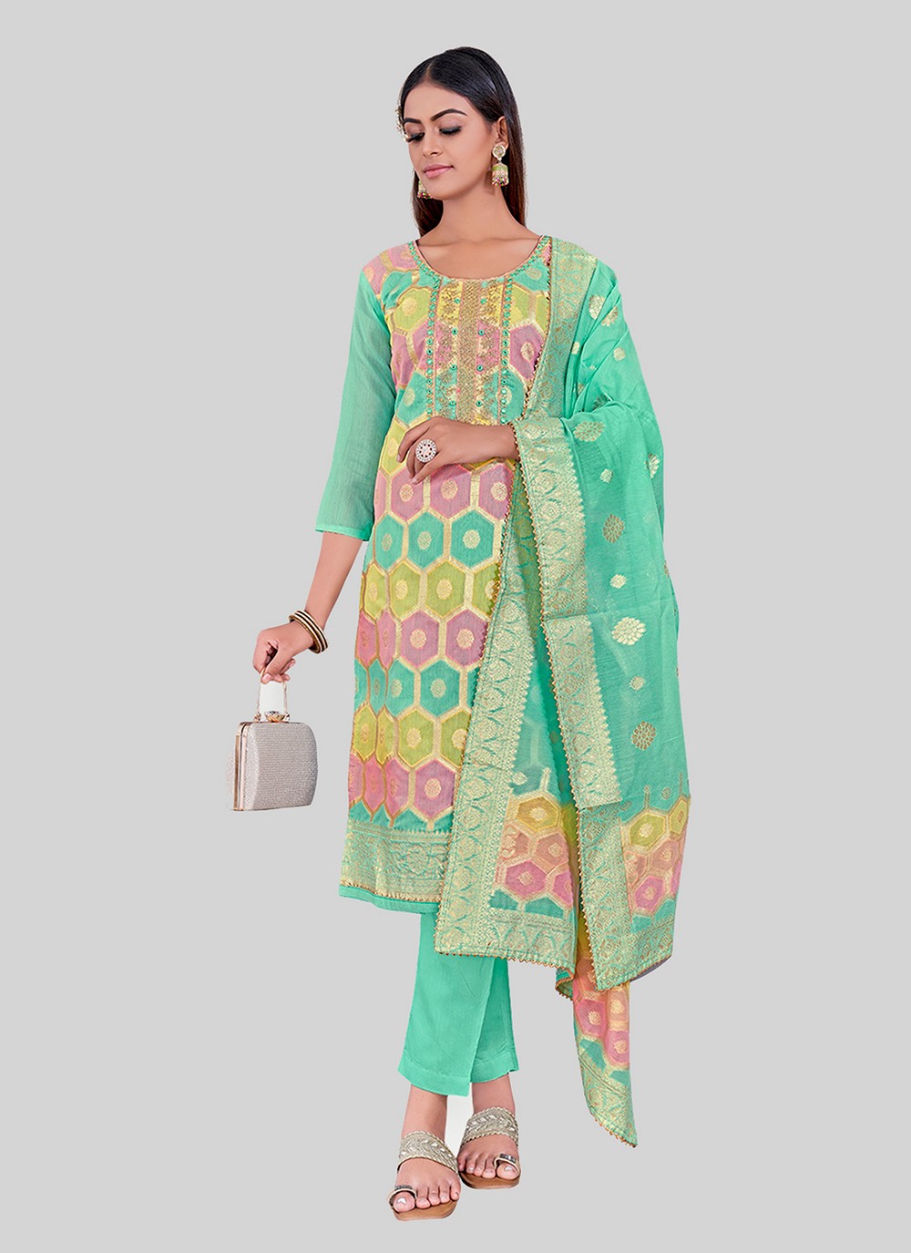 Chanderi Silk Pant Style Suit - T2505