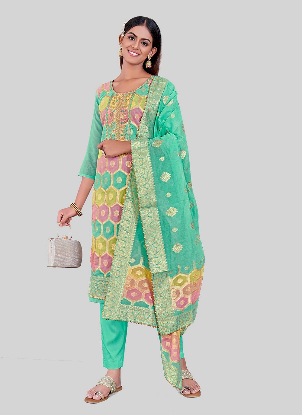 Chanderi Silk Pant Style Suit - T2505