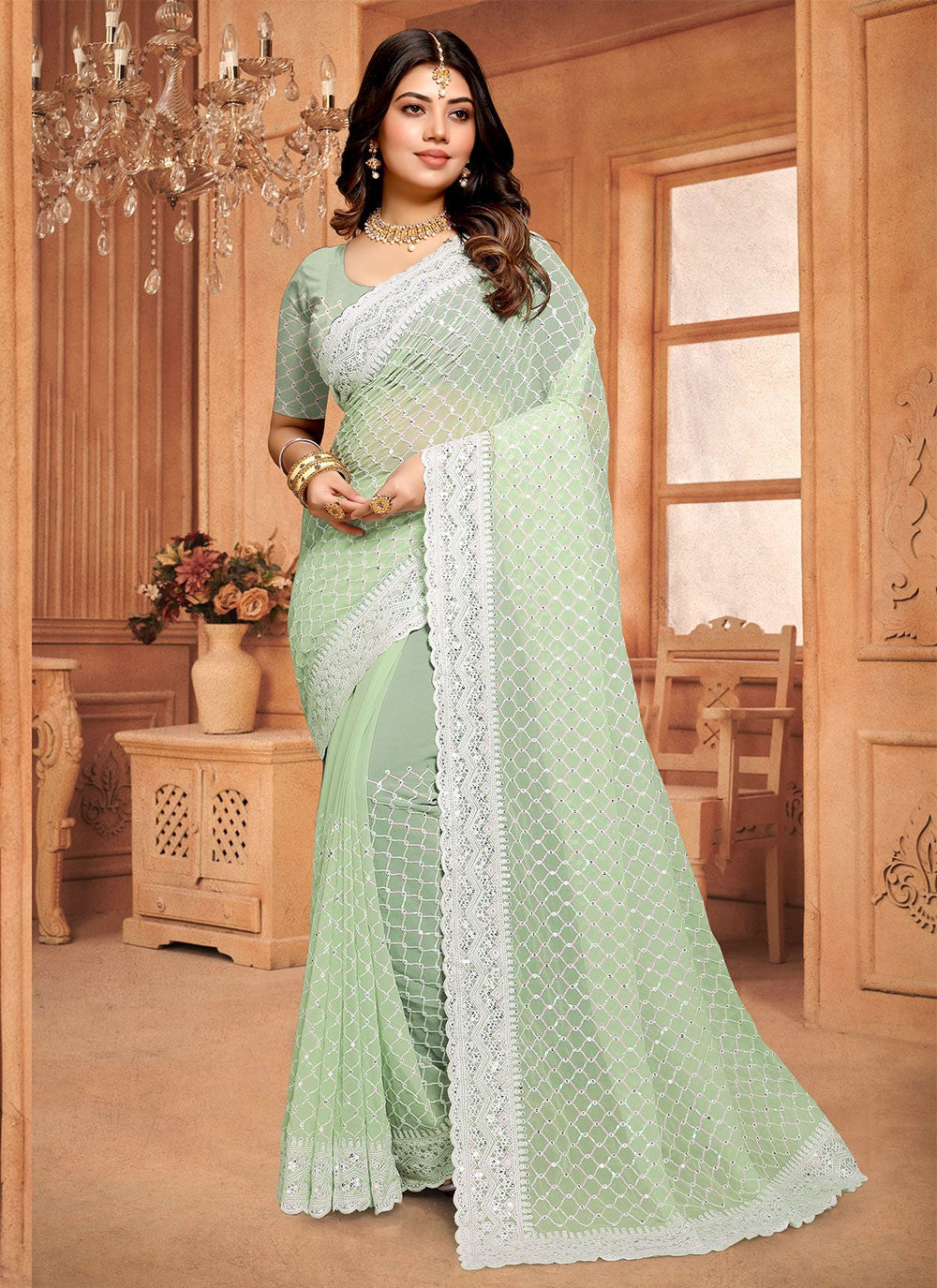 Classic Embroidered Georgette Saree - S6111