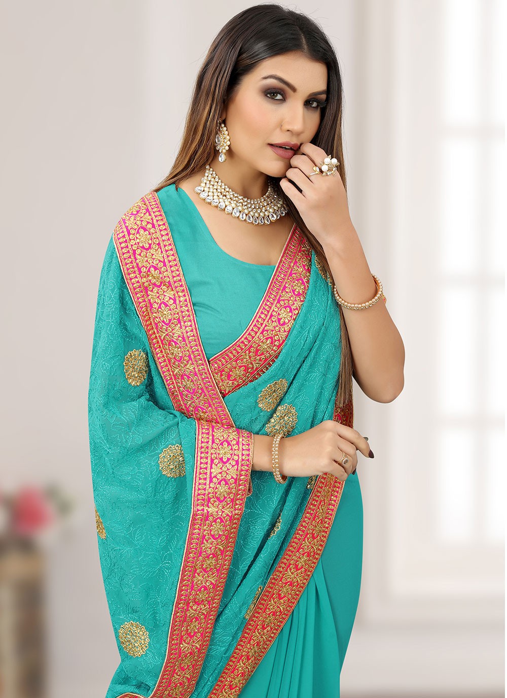 Classic Embroidered Chiffon Saree - S1643