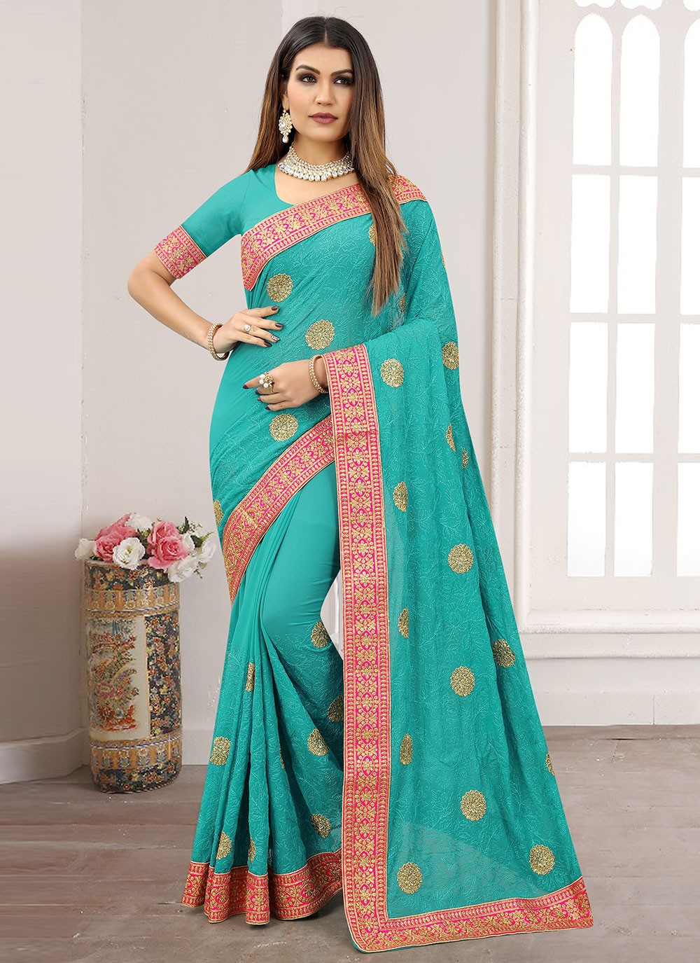 Classic Embroidered Chiffon Saree - S1643