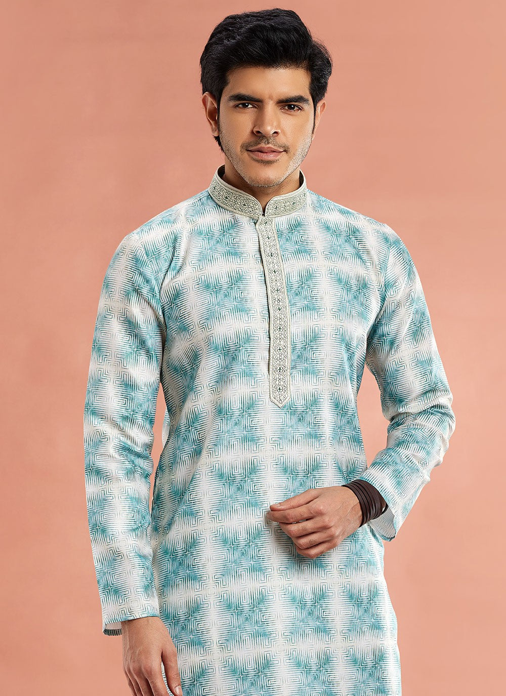 Digital Print Cotton Sea Green Kurta Pyjama - M7082