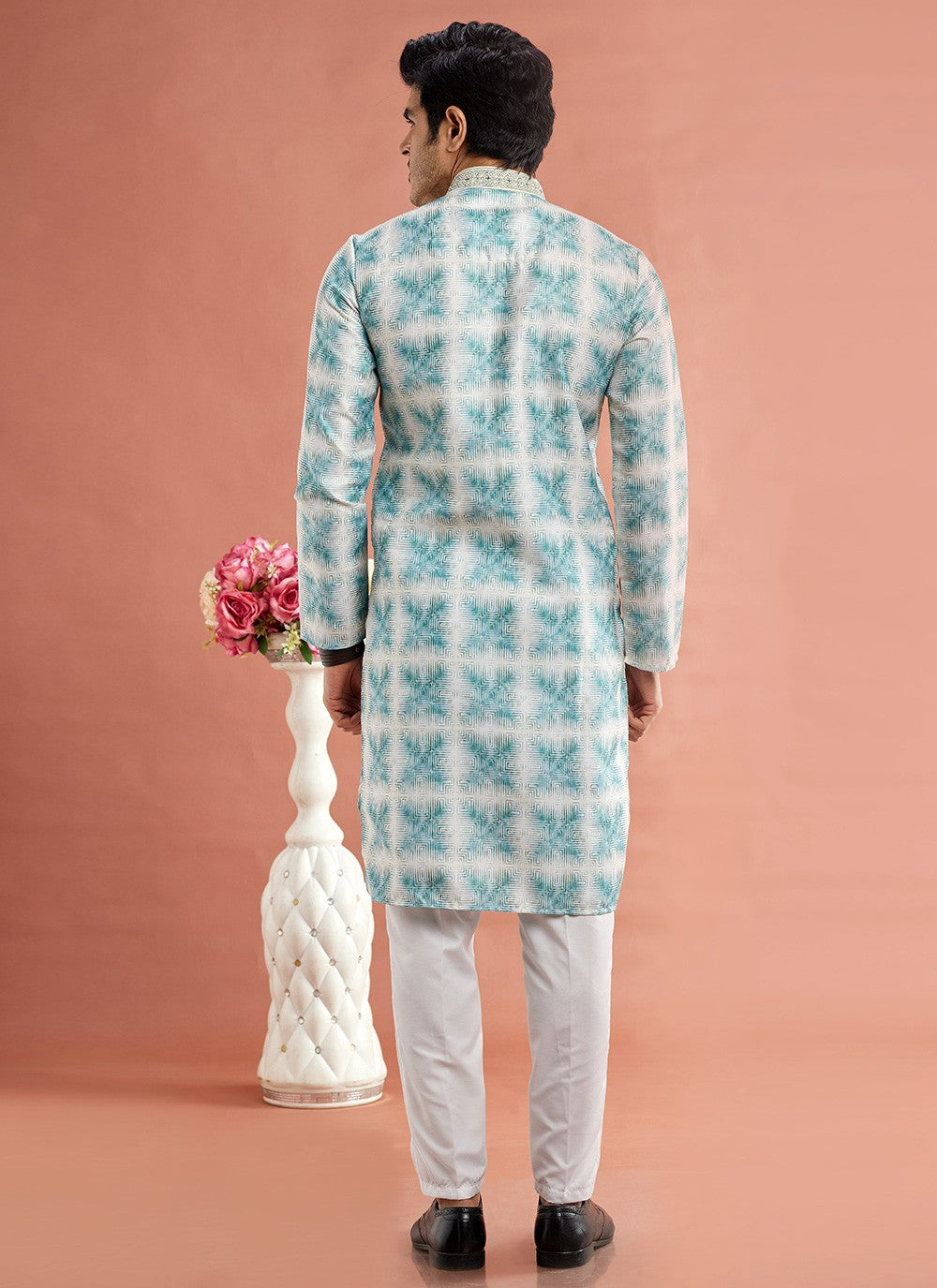 Digital Print Cotton Sea Green Kurta Pyjama - M7082