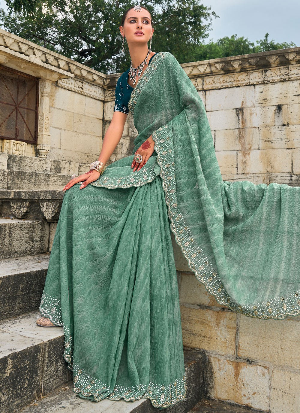 Classic Embroidered Kanjivaram Silk Cream Saree - S10755