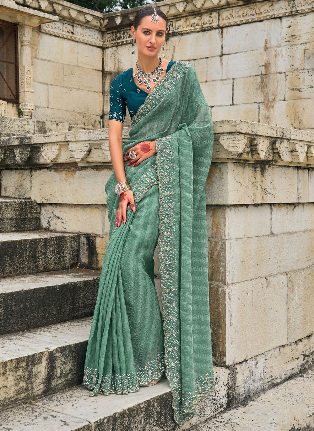 Classic Embroidered Kanjivaram Silk Cream Saree - S10755