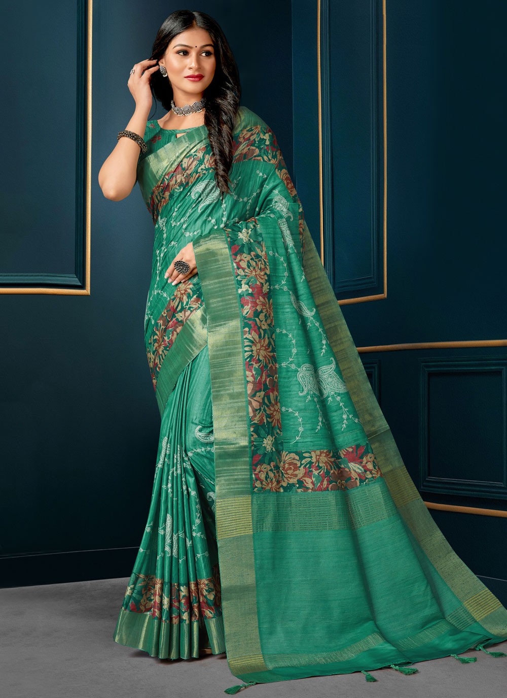 Classic Digital Print Silk Saree - S4691