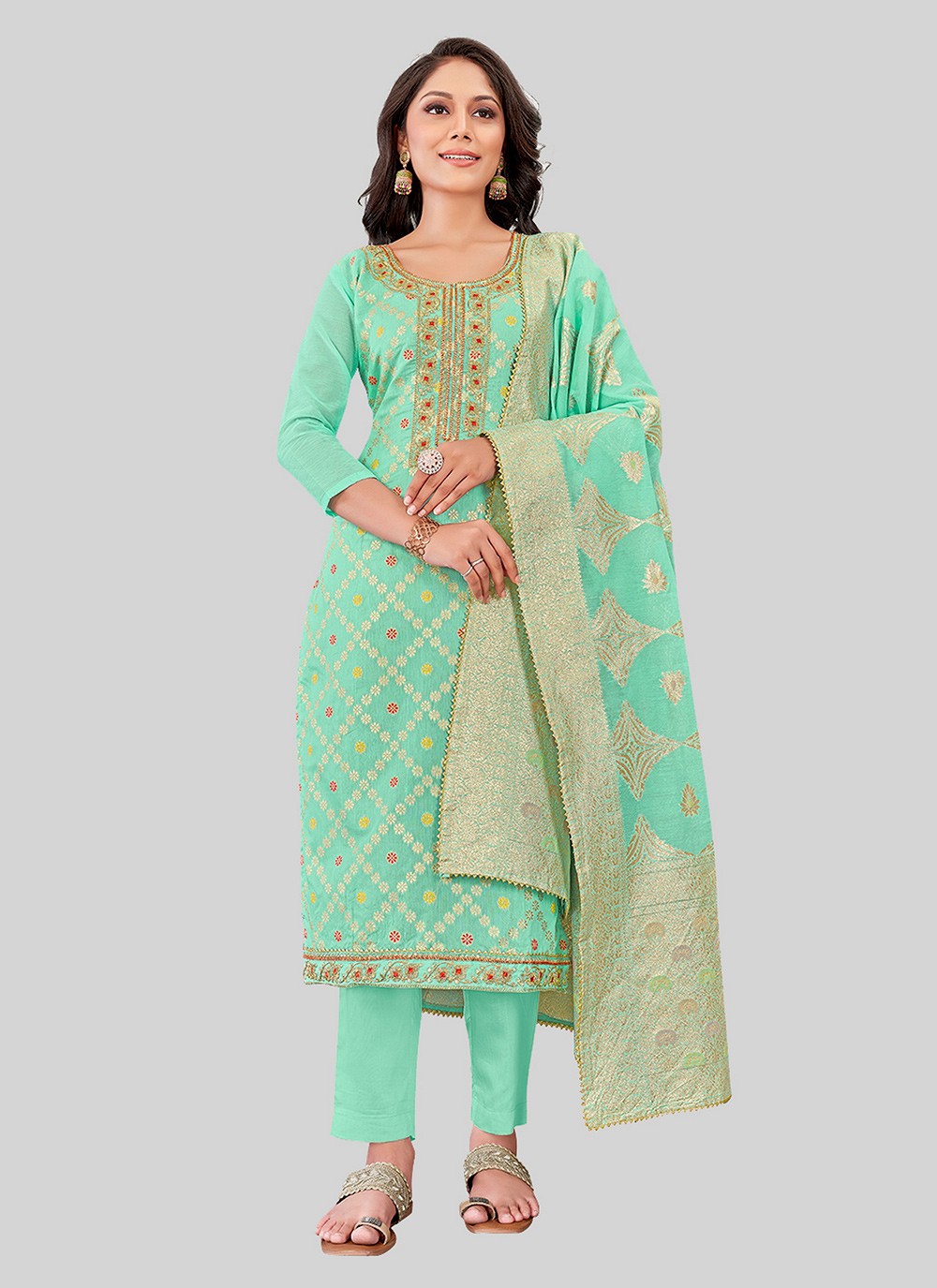 Chanderi Silk Pant Style Suit - T2505