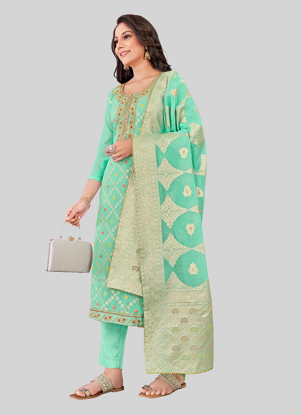 Chanderi Silk Pant Style Suit - T2505