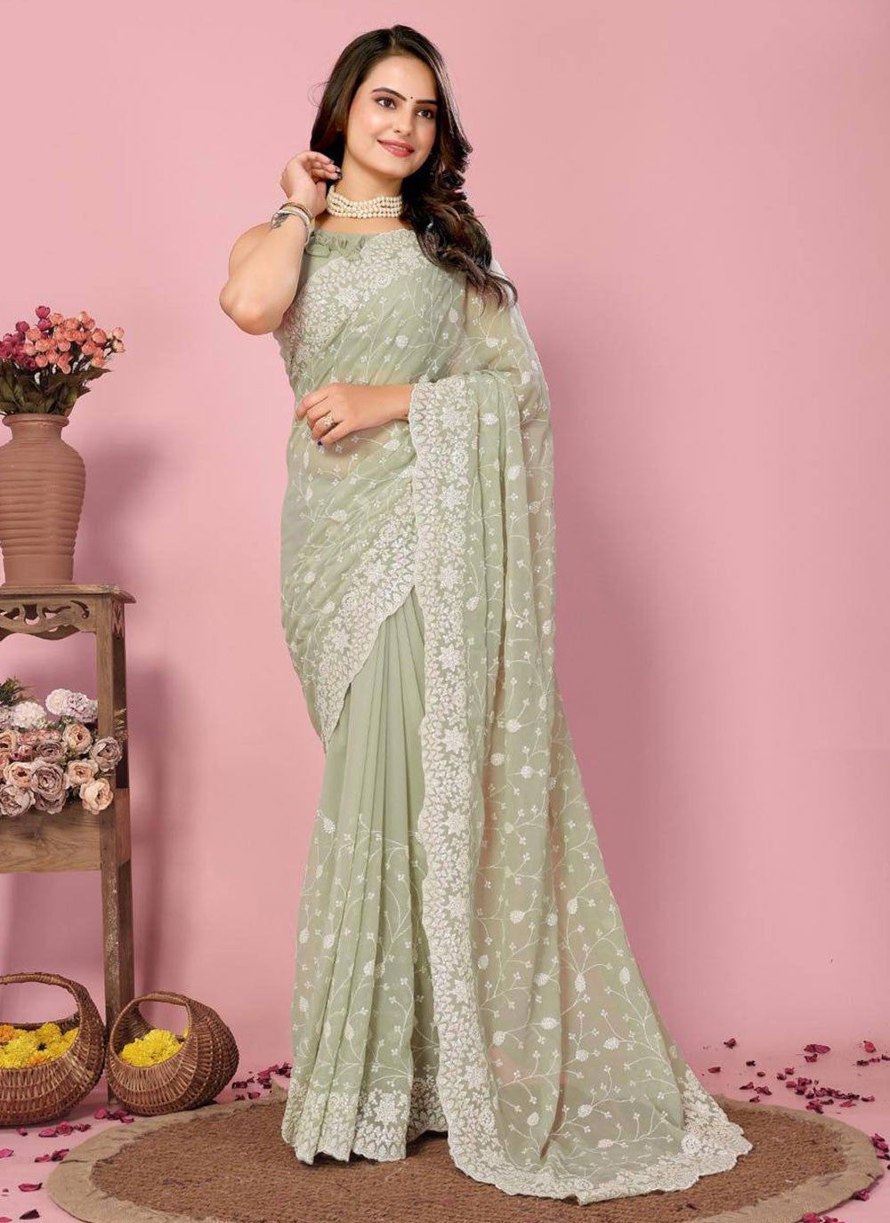 Classic Embroidered Georgette Saree - S6860