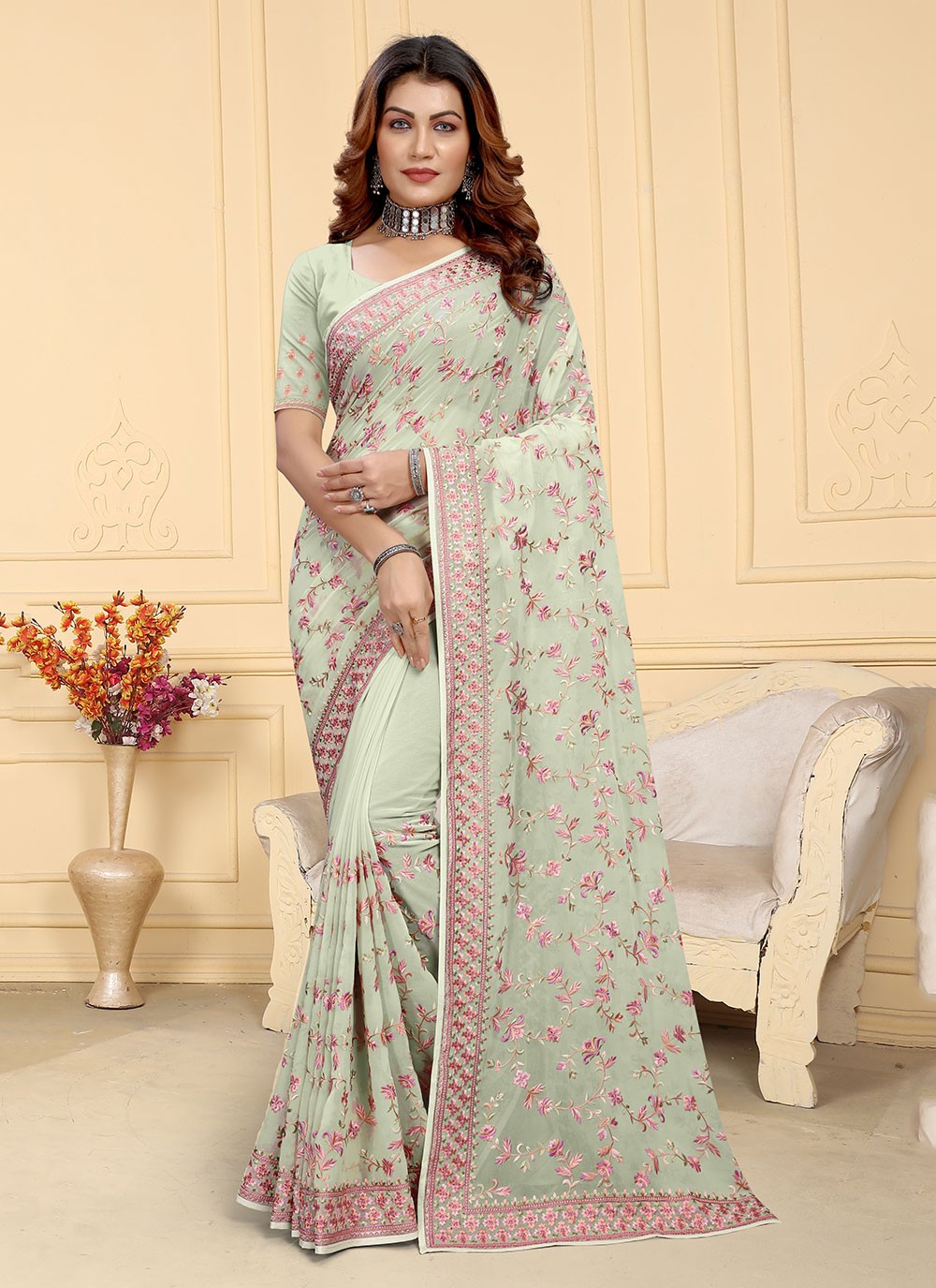 Designer Embroidered Georgette Saree - S5607