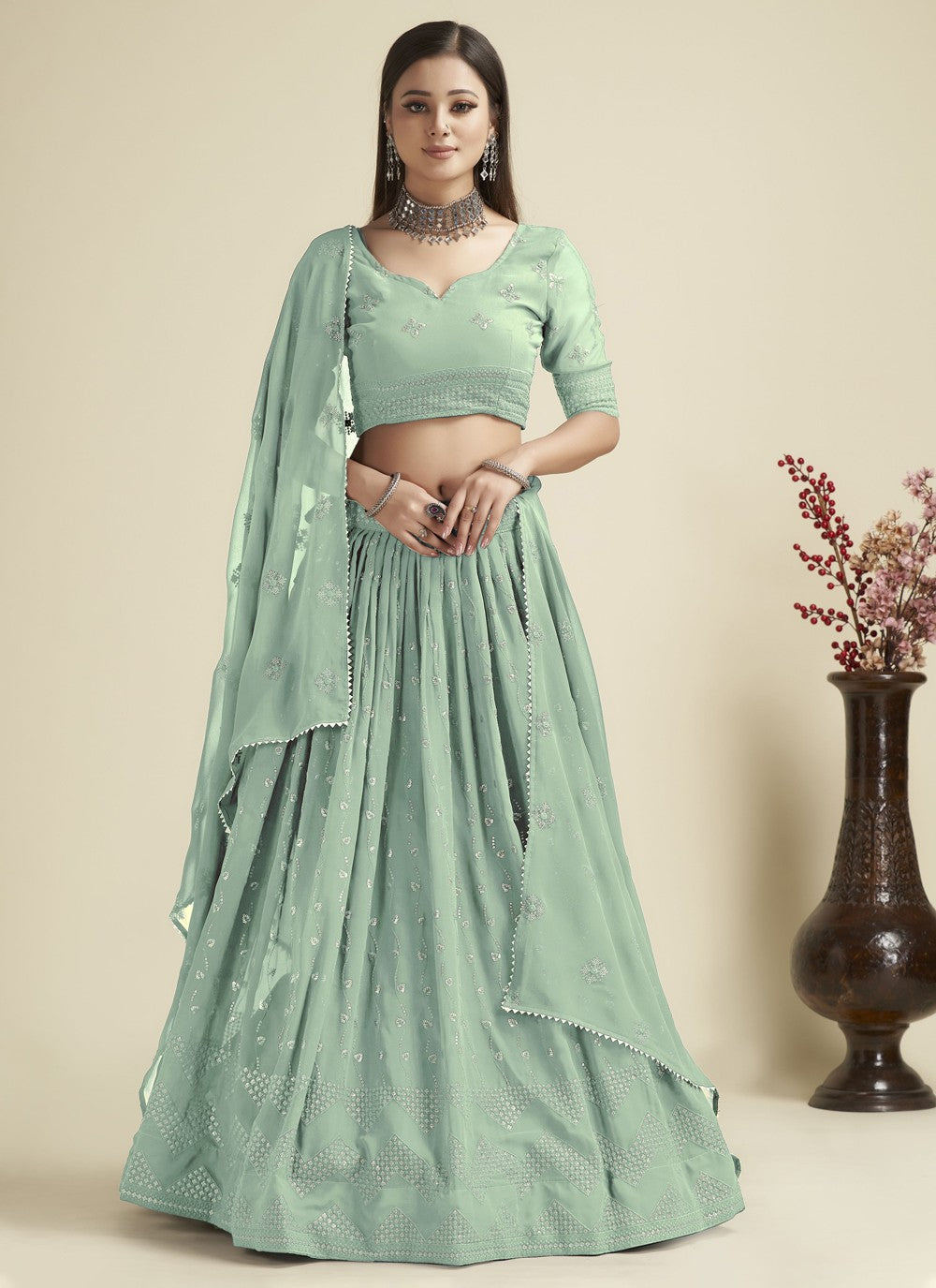 Embroidered Georgette A - Line Lehenga - L1134