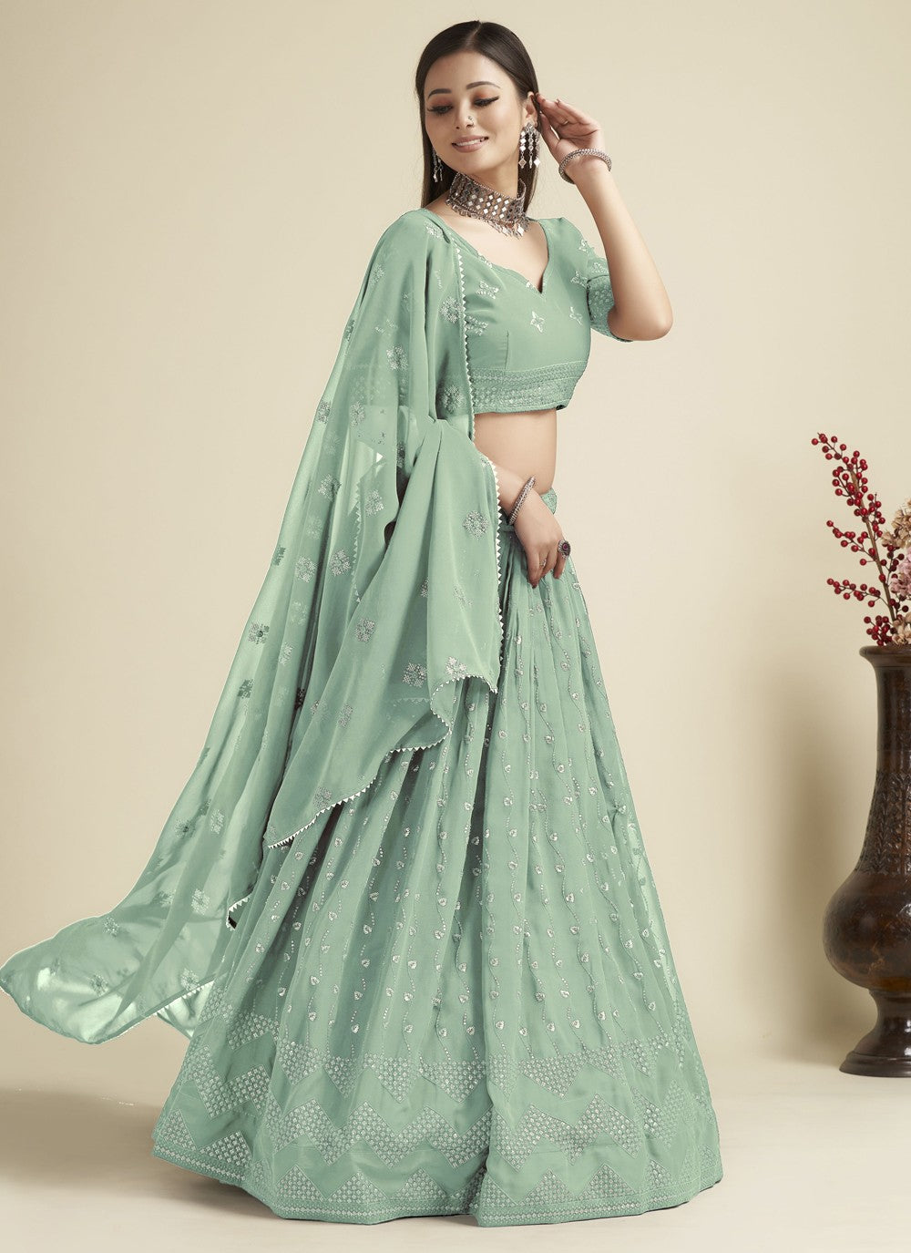 Embroidered Georgette A - Line Lehenga - L1134