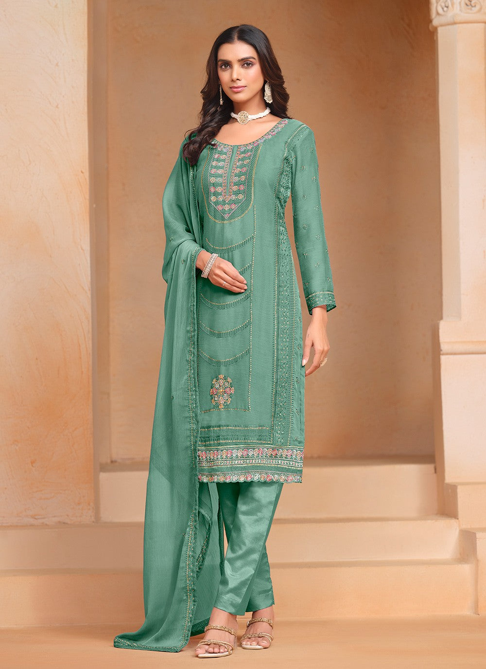 Chiffon, Organza Salwar Suit - T3598